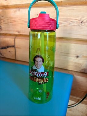 ELF Green Holiday-Theme Water Bottle with Pink Lid and Teal Handle